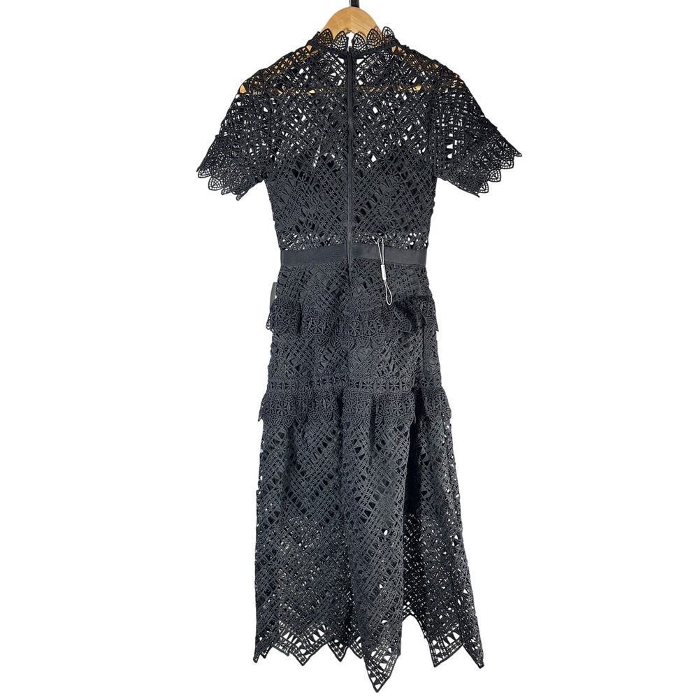 SELF-PORTRAIT Black Abstract Triangle Lace Midi Dress Size US 2 - Picture 4 of 15